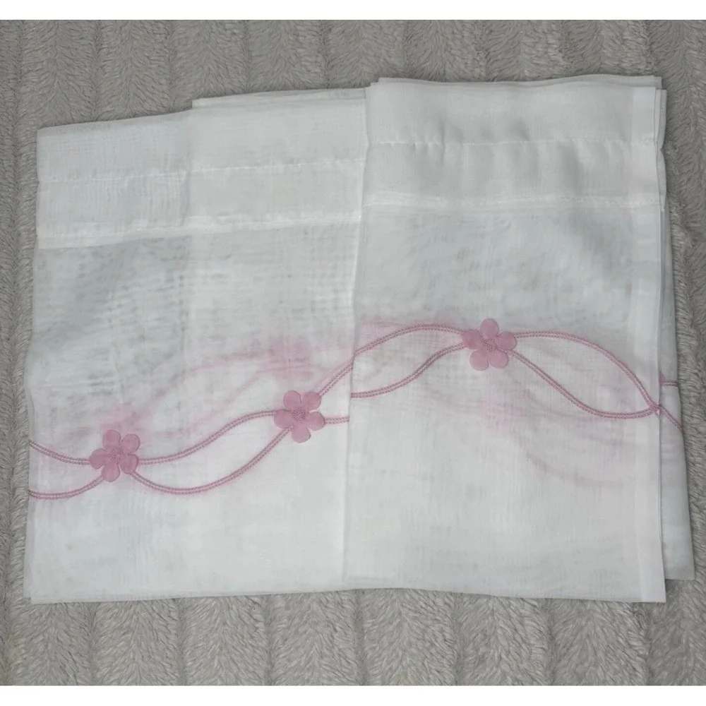 France Voiles For Kenneth Curtains Valance Lot Of 2 Daisy Darling Pink 60 X‎ 12